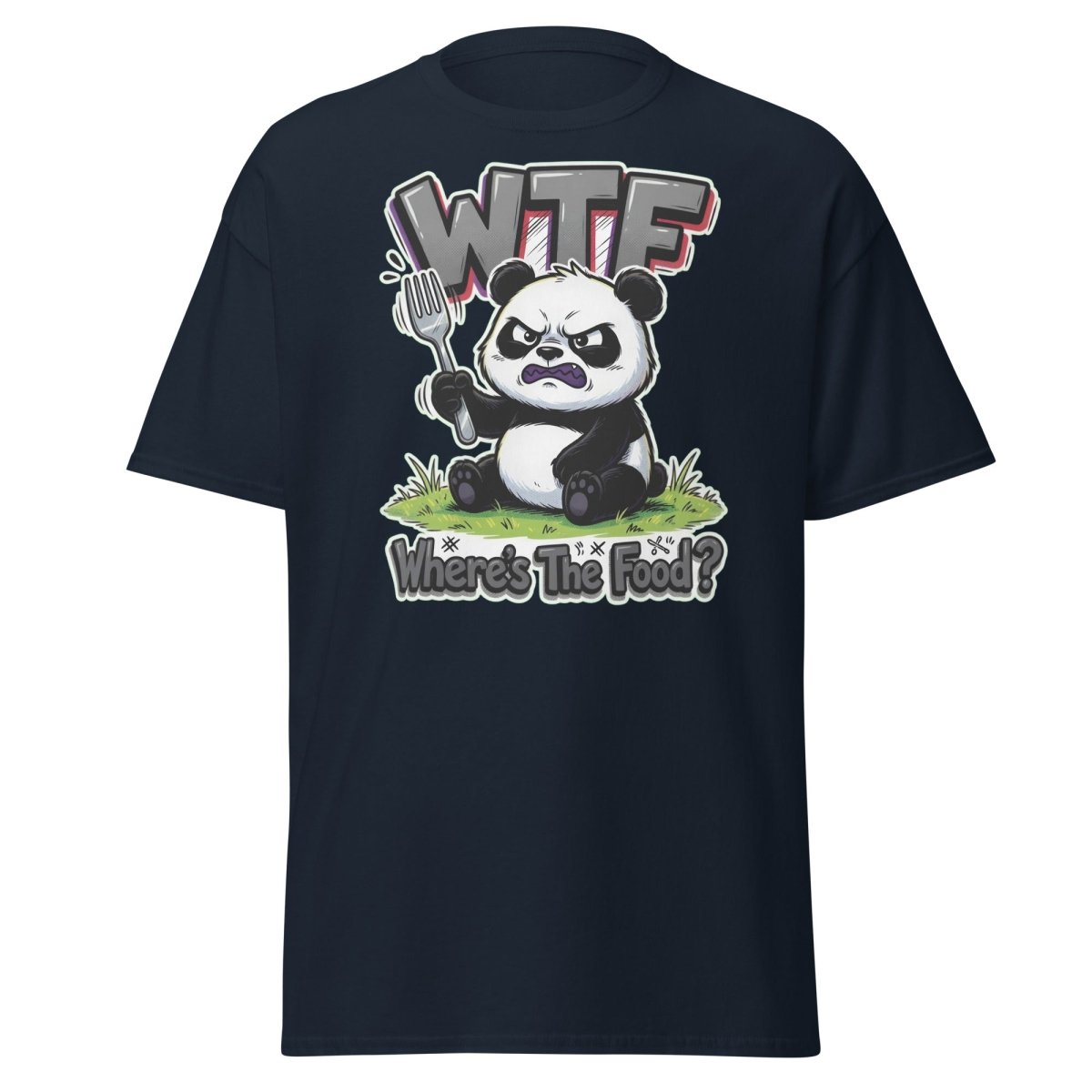 Grumpy Panda WTF Where's The Food? Funny T-Shirt - Navy - TeeRipple