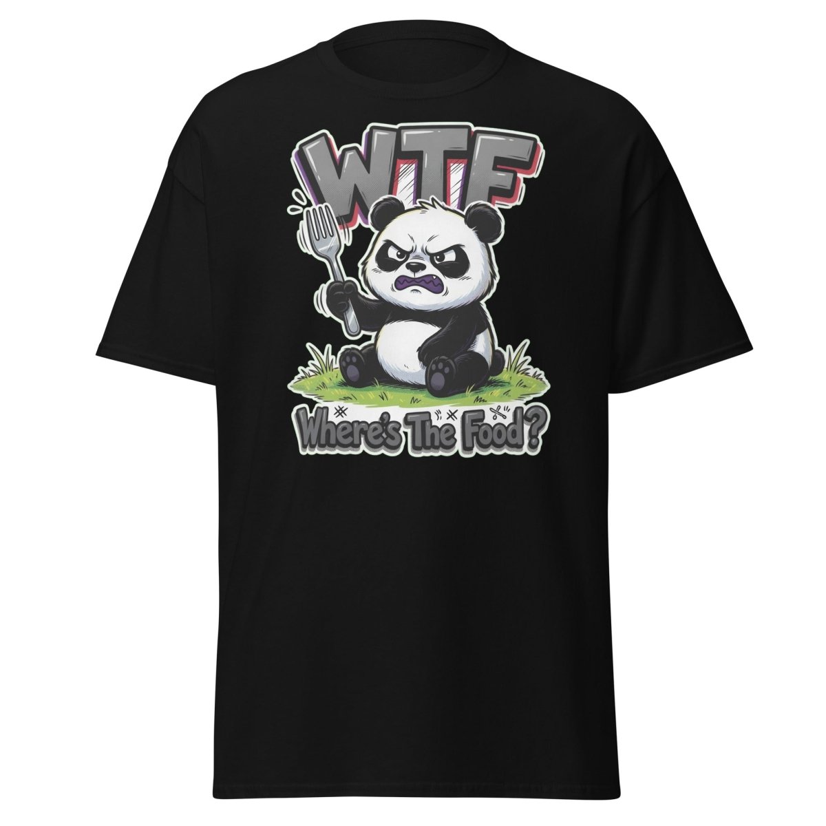 Grumpy Panda WTF Where's The Food? Funny T-Shirt - Black - TeeRipple