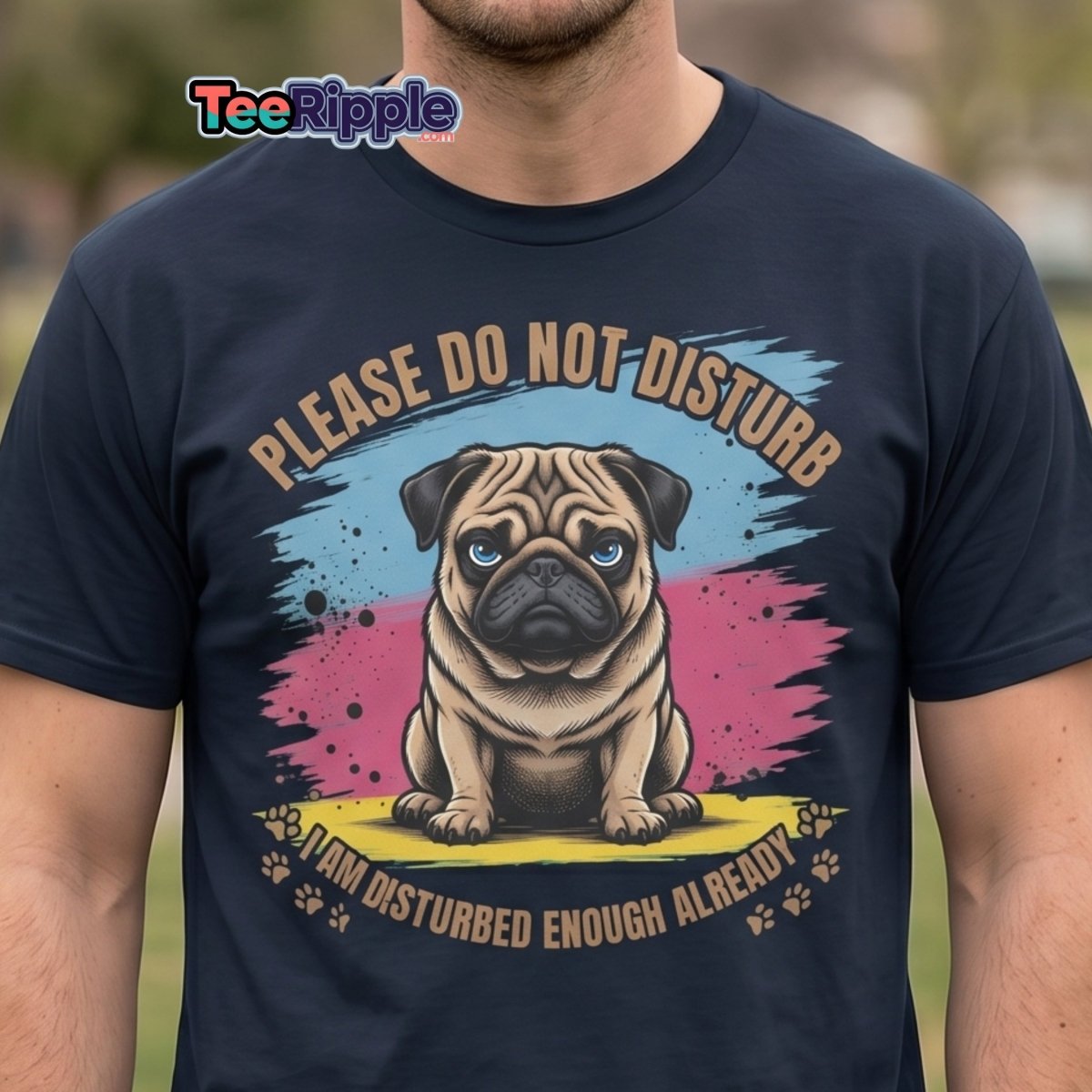 Grumpy Pug Do Not Disturb T-Shirt Funny Dog Tee - Maroon - TeeRipple