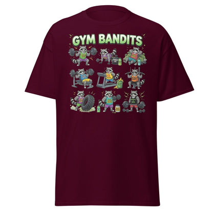 Gym Bandits Raccoon Workout T-Shirt – Funny Gym Trash Panda Tee - Maroon - TeeRipple