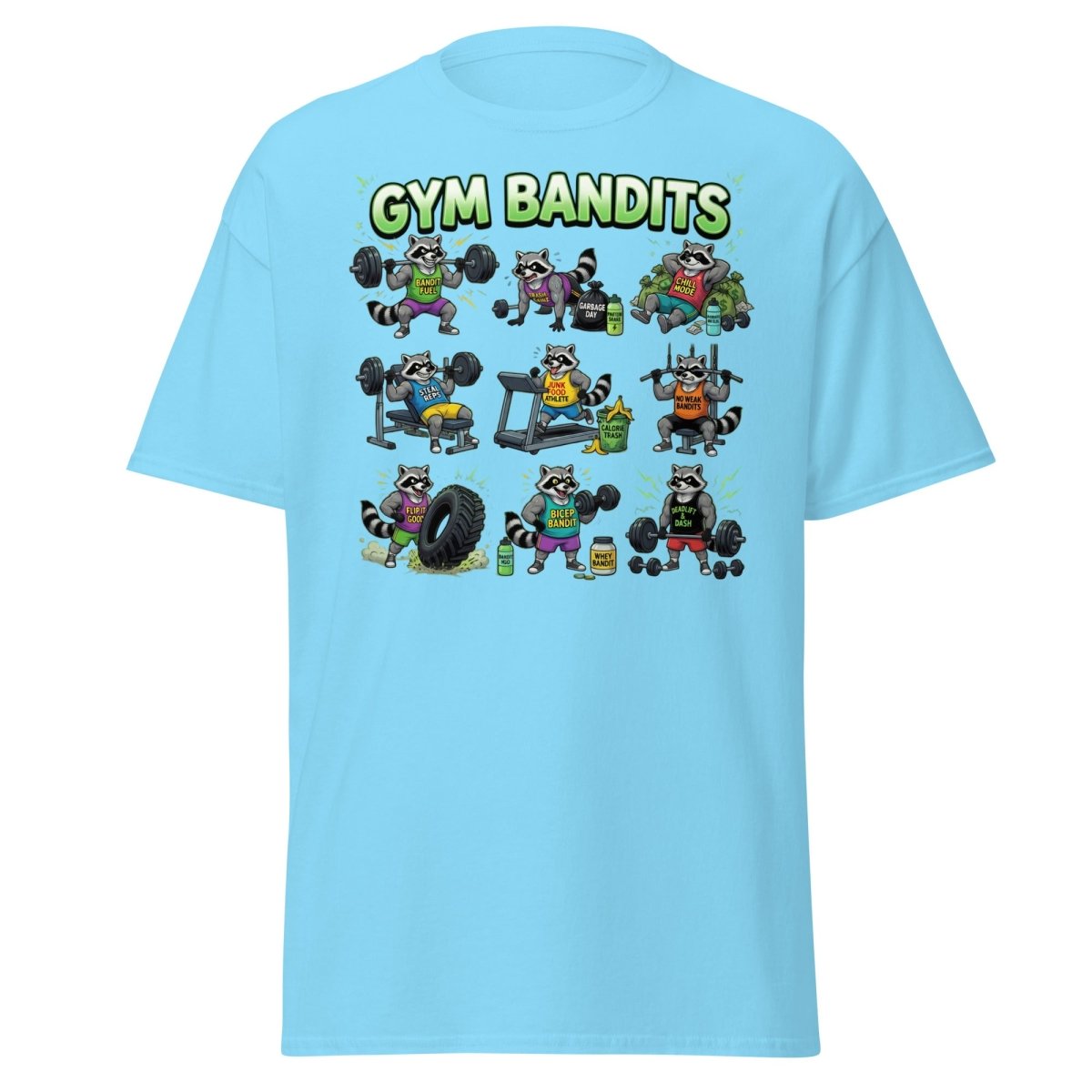 Gym Bandits Raccoon Workout T-Shirt – Funny Gym Trash Panda Tee - Sky - TeeRipple