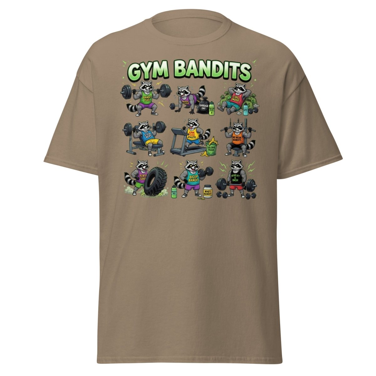 Gym Bandits Raccoon Workout T-Shirt – Funny Gym Trash Panda Tee - Brown Savana - TeeRipple