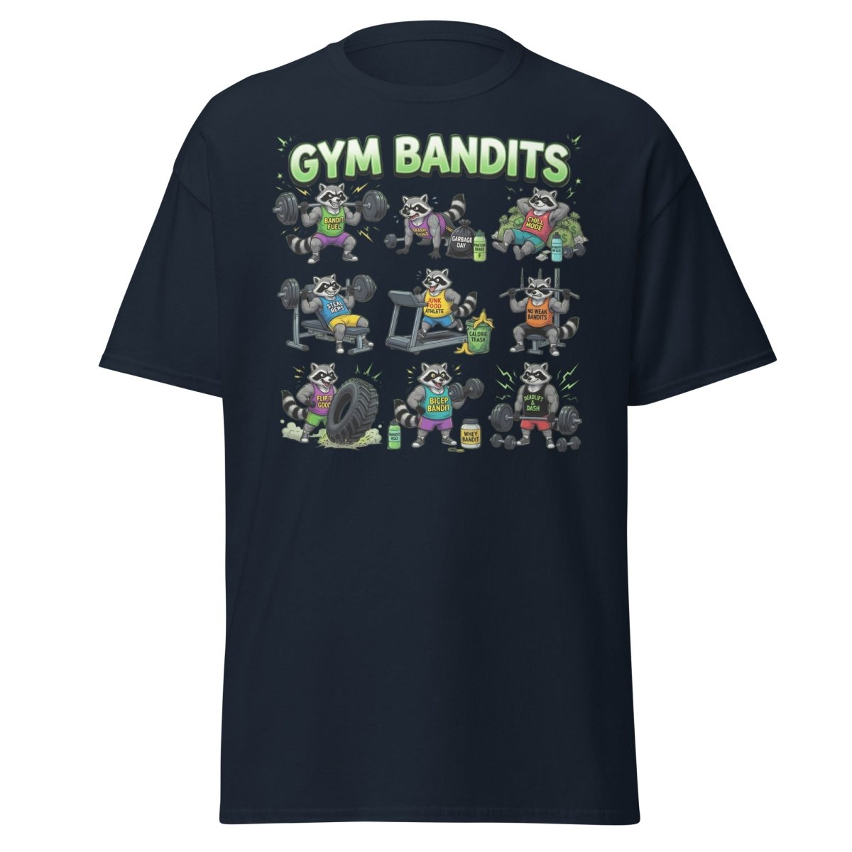 Gym Bandits Raccoon Workout T-Shirt – Funny Gym Trash Panda Tee - Navy - TeeRipple