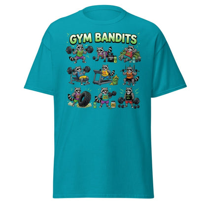 Gym Bandits Raccoon Workout T-Shirt – Funny Gym Trash Panda Tee - Tropical Blue - TeeRipple
