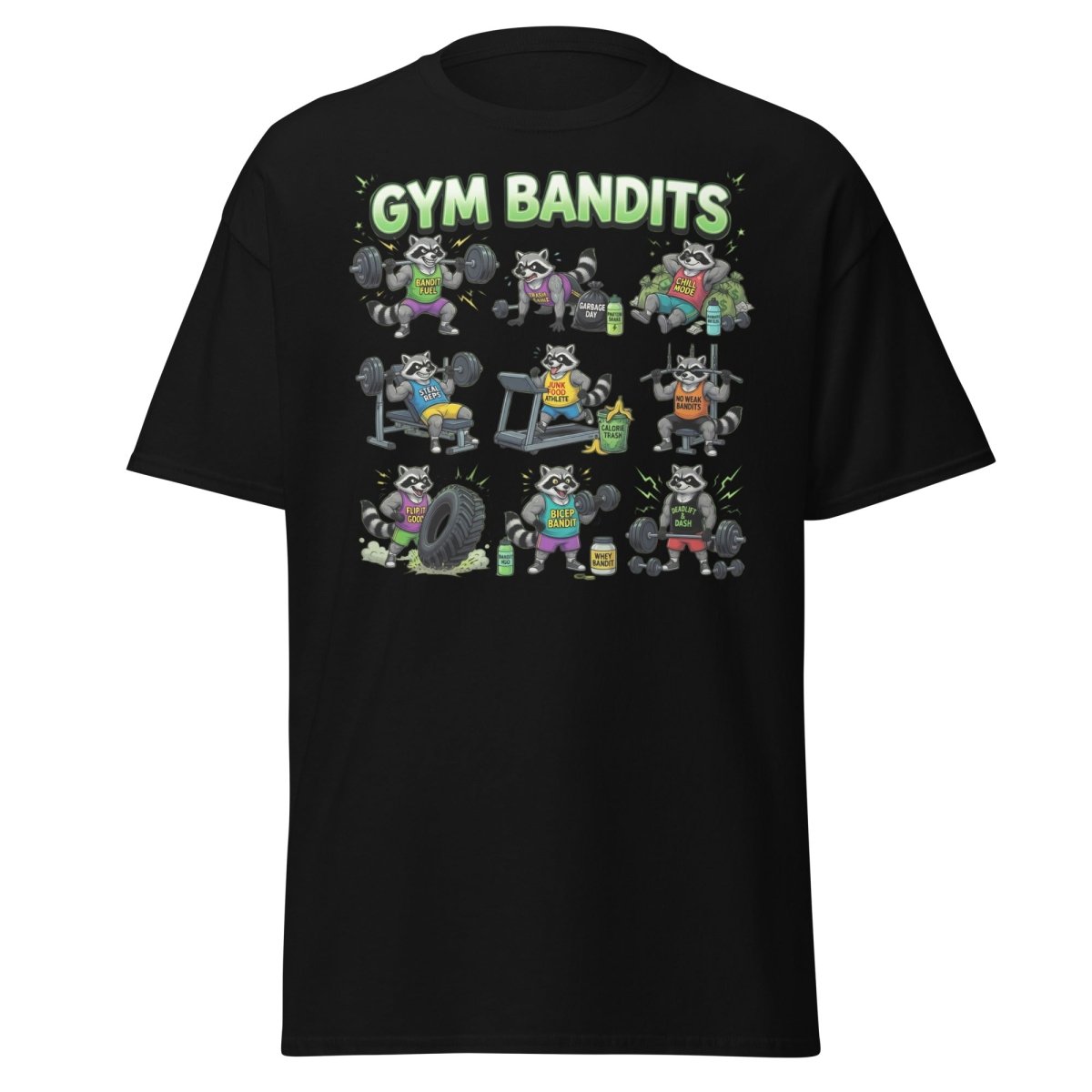 Gym Bandits Raccoon Workout T-Shirt – Funny Gym Trash Panda Tee - Black - TeeRipple