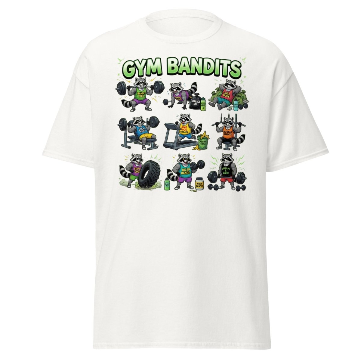 Gym Bandits Raccoon Workout T-Shirt – Funny Gym Trash Panda Tee - White - TeeRipple