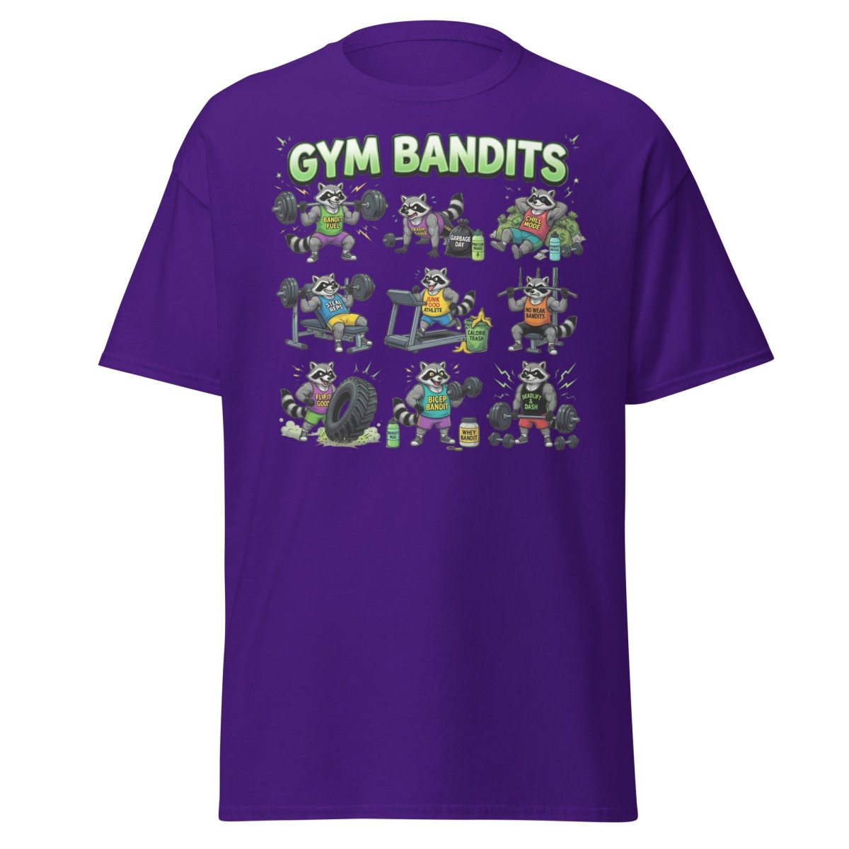 Gym Bandits Raccoon Workout T-Shirt – Funny Gym Trash Panda Tee - Purple - TeeRipple