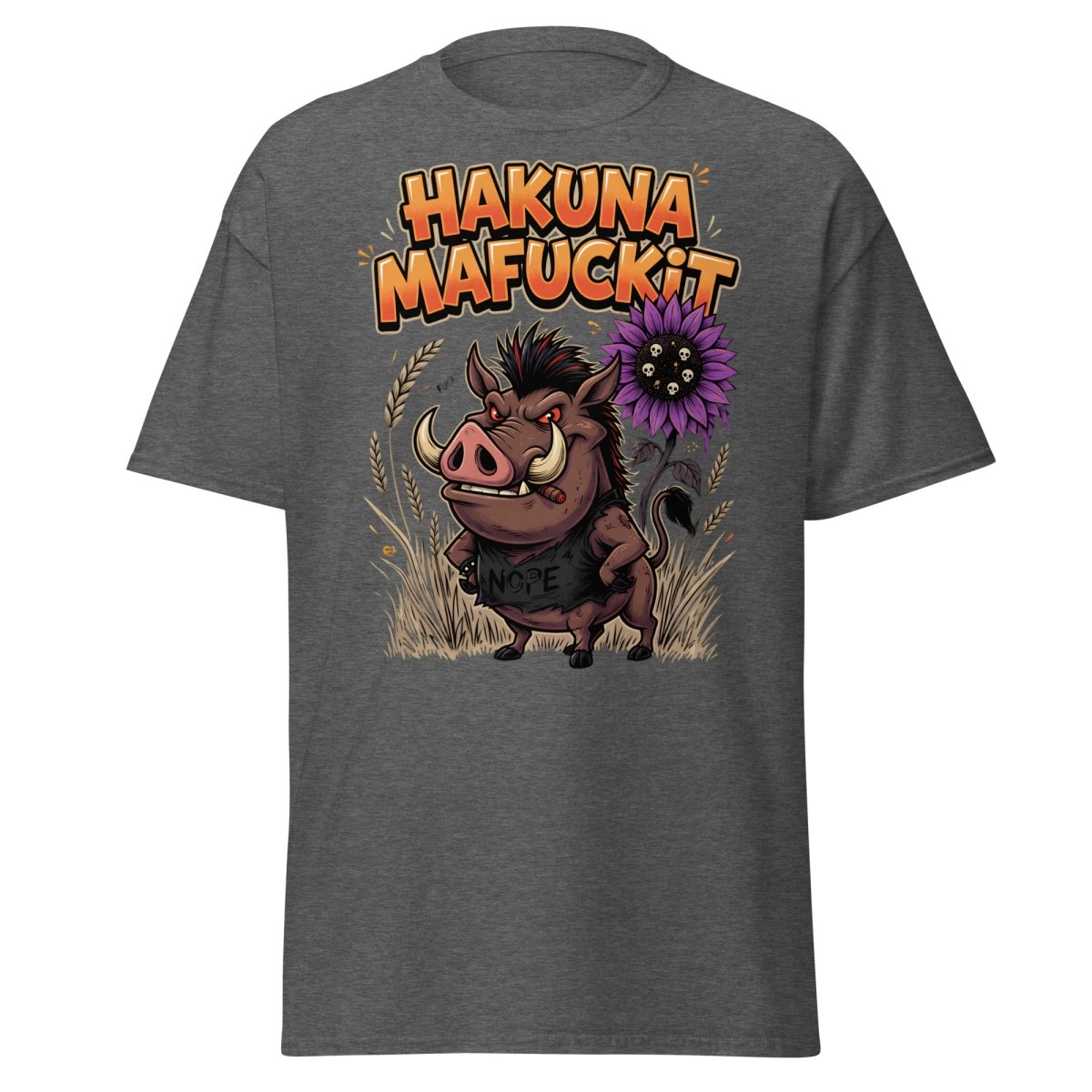 Hakuna Mafuckit Pumbaa T-Shirt - Funny Adult Graphic Tee - Dark Heather - TeeRipple