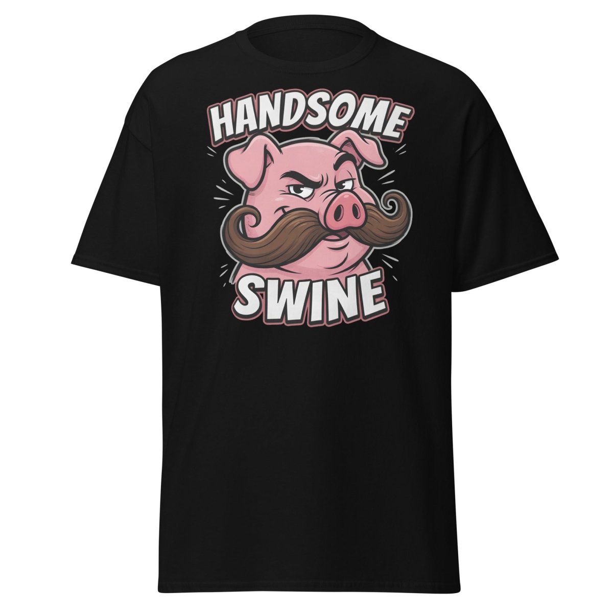 Handsome Swine Funny Pig Mustache T-Shirt - Black - TeeRipple