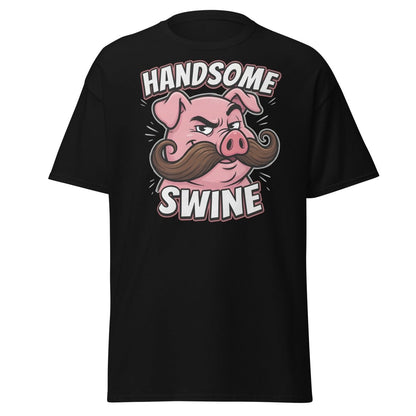 Handsome Swine Funny Pig Mustache T-Shirt - Black - TeeRipple