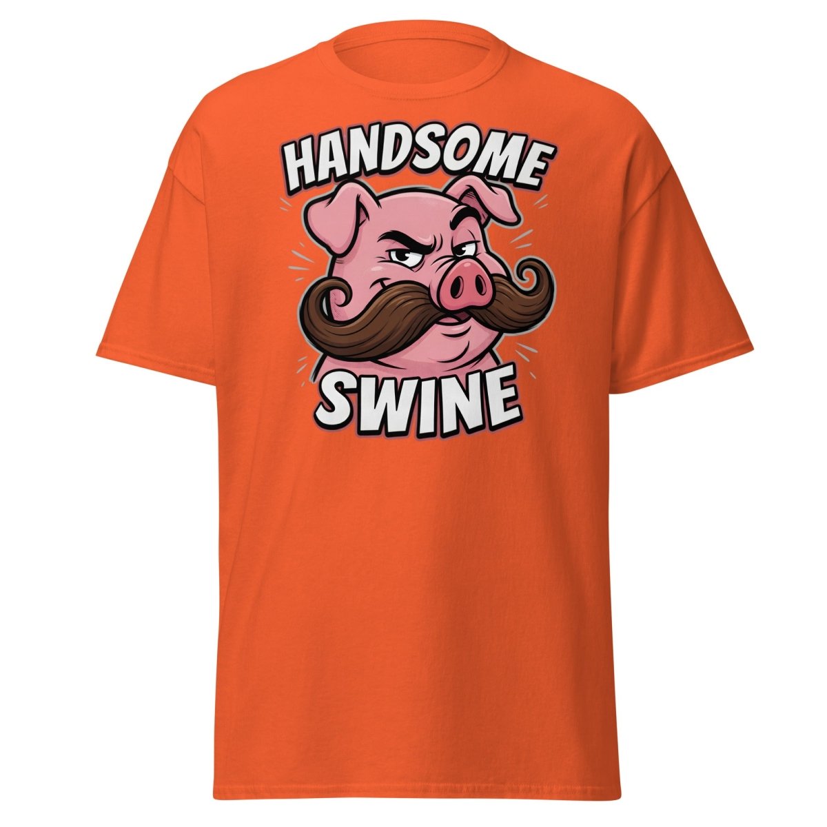 Handsome Swine Funny Pig Mustache T-Shirt - Orange - TeeRipple