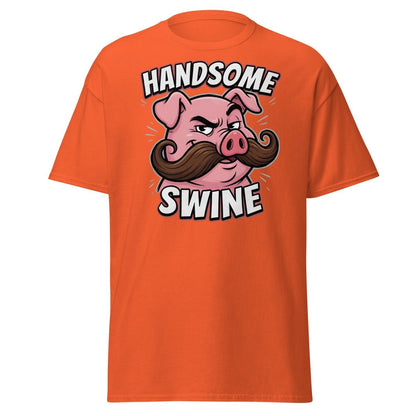 Handsome Swine Funny Pig Mustache T-Shirt - Orange - TeeRipple
