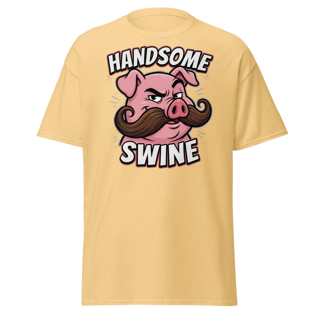 Handsome Swine Funny Pig Mustache T-Shirt - Yellow Haze - TeeRipple