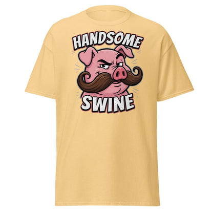 Handsome Swine Funny Pig Mustache T-Shirt - Yellow Haze - TeeRipple