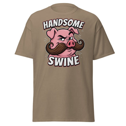 Handsome Swine Funny Pig Mustache T-Shirt - Brown Savana - TeeRipple