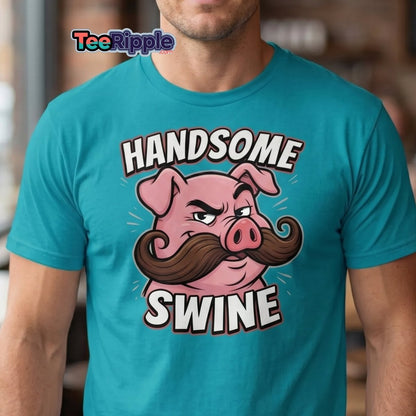 Handsome Swine Funny Pig Mustache T-Shirt - Maroon - TeeRipple