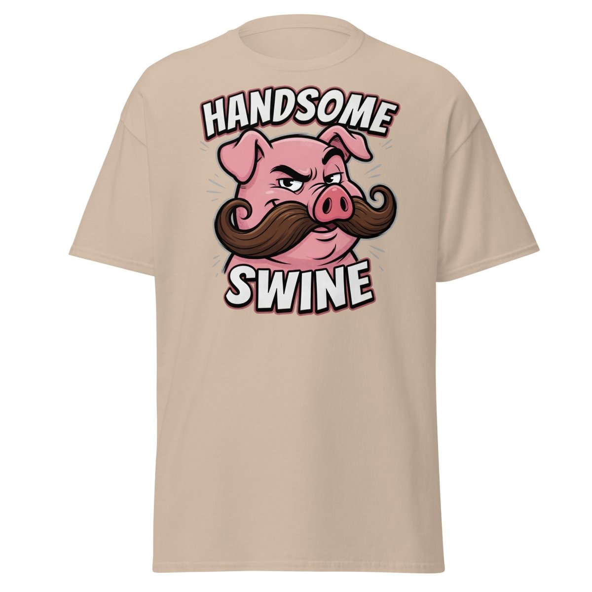 Handsome Swine Funny Pig Mustache T-Shirt - Sand - TeeRipple