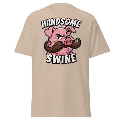 Handsome Swine Funny Pig Mustache T-Shirt - Sand - TeeRipple
