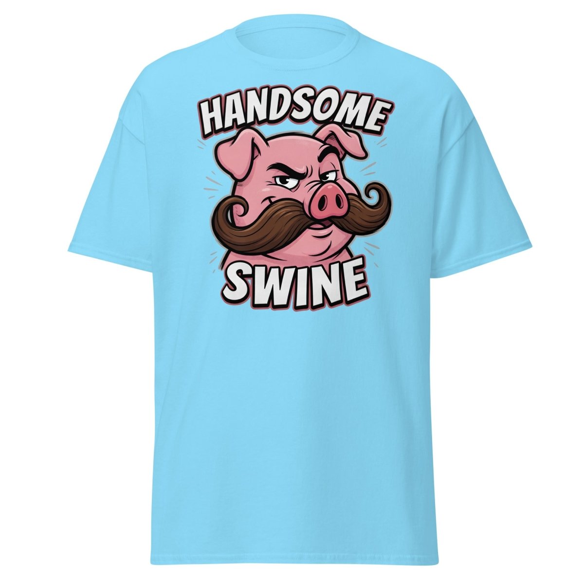 Handsome Swine Funny Pig Mustache T-Shirt - Sky - TeeRipple