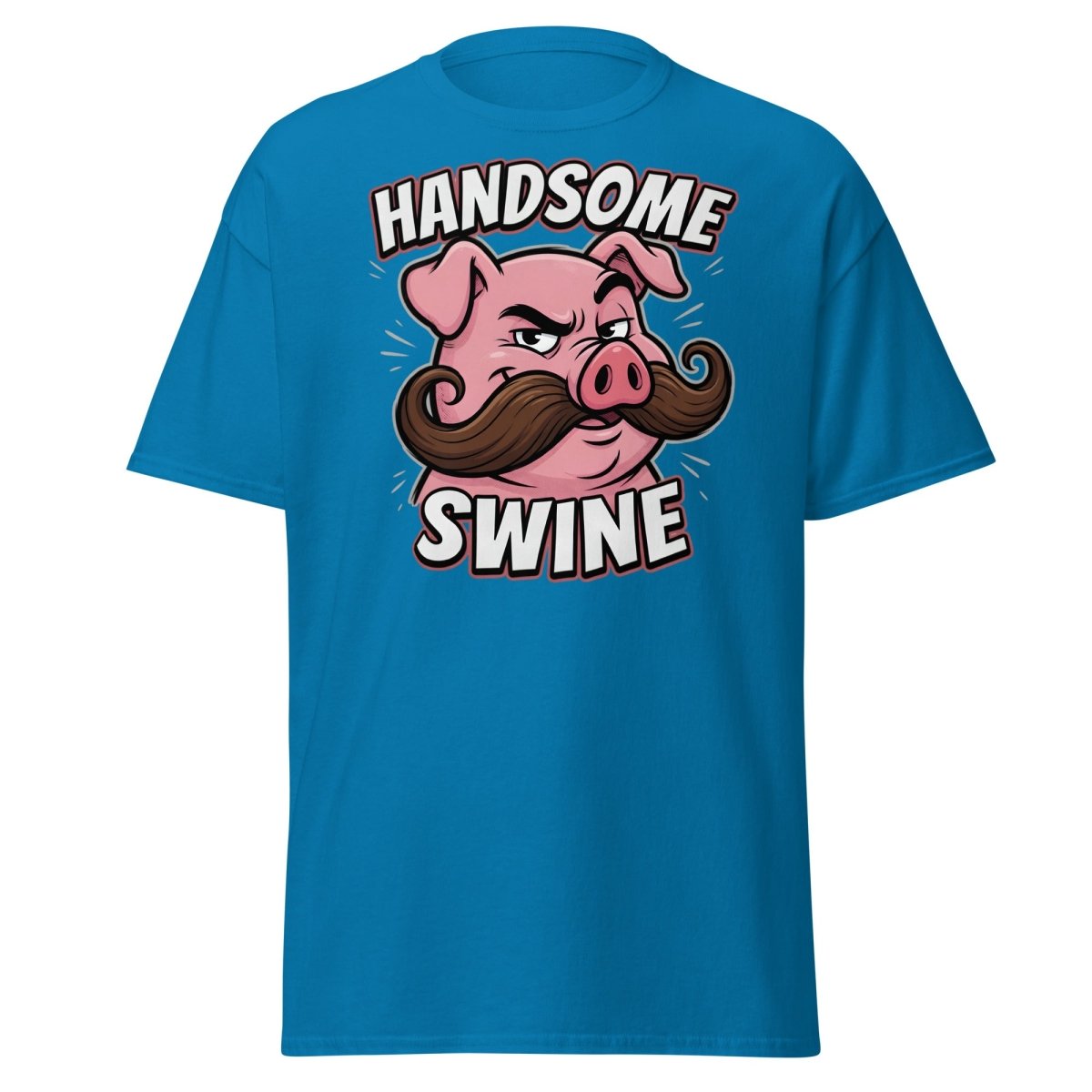 Handsome Swine Funny Pig Mustache T-Shirt - Sapphire - TeeRipple