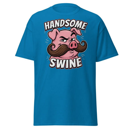Handsome Swine Funny Pig Mustache T-Shirt - Sapphire - TeeRipple