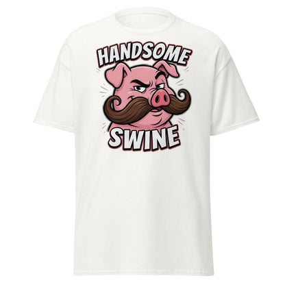 Handsome Swine Funny Pig Mustache T-Shirt - White - TeeRipple