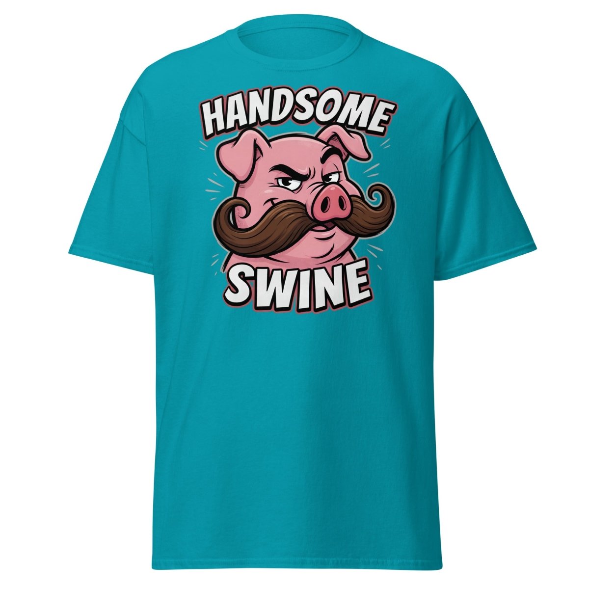 Handsome Swine Funny Pig Mustache T-Shirt - Tropical Blue - TeeRipple
