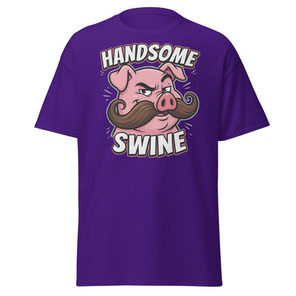Handsome Swine Funny Pig Mustache T-Shirt - Purple - TeeRipple