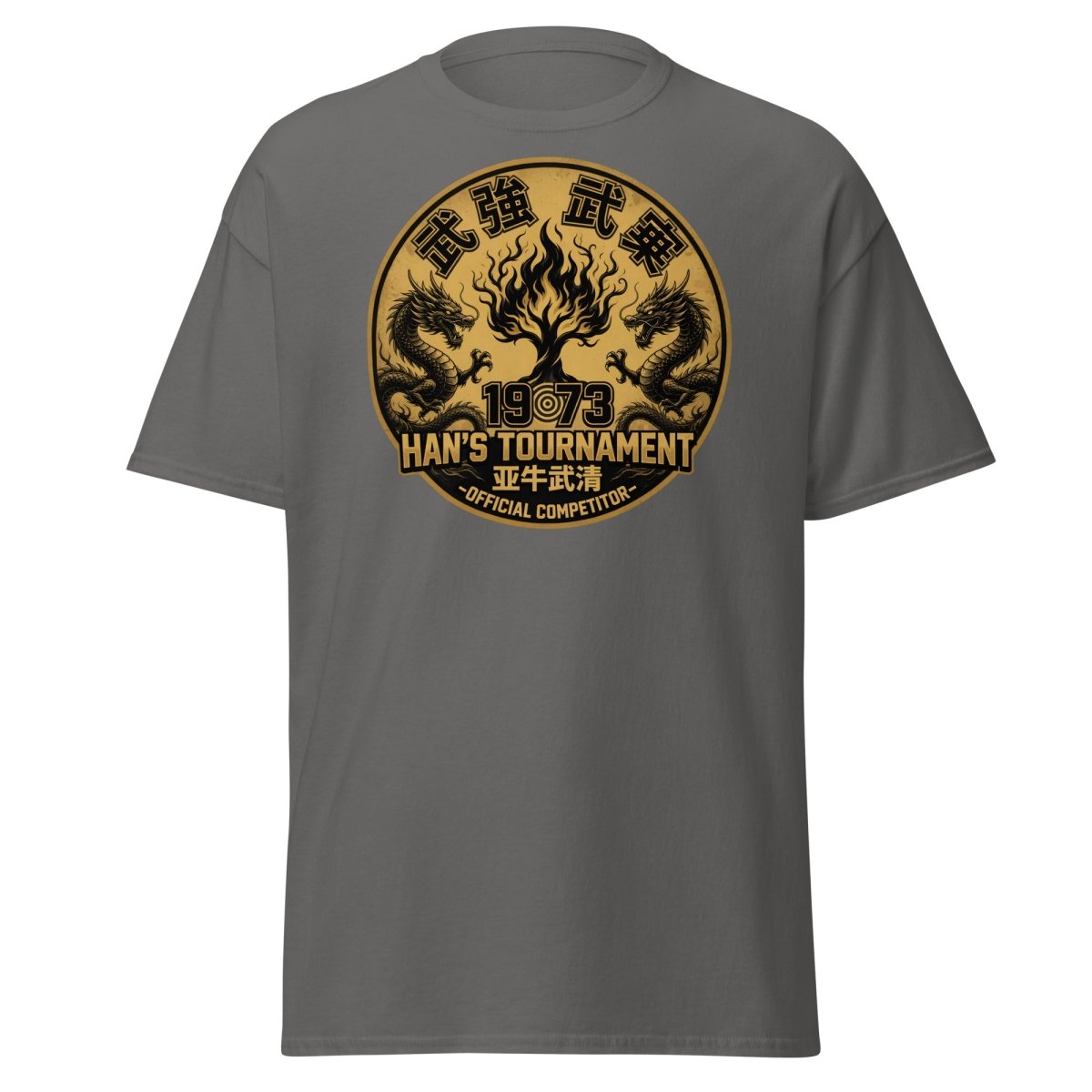 Han's Tournament 1973 Martial Arts T-Shirt - Enter The Dragon Inspired - Charcoal - TeeRipple