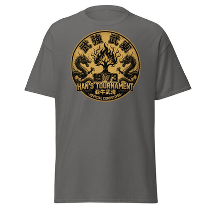 Han's Tournament 1973 Martial Arts T-Shirt - Enter The Dragon Inspired - Charcoal - TeeRipple