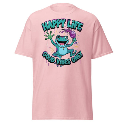 Happy Life Good Vibes Only Frog T-Shirt | Cheers - Light Pink - TeeRipple