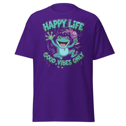 Happy Life Good Vibes Only Frog T-Shirt | Cheers - Purple - TeeRipple