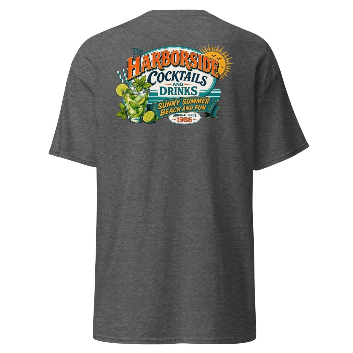 Harborside Cocktails Vintage Beach T-Shirt - Dark Heather - TeeRipple