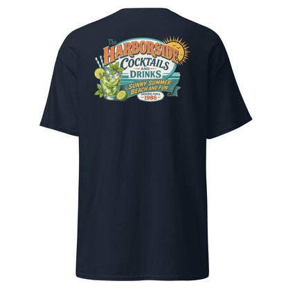 Harborside Cocktails Vintage Beach T-Shirt - Navy - TeeRipple