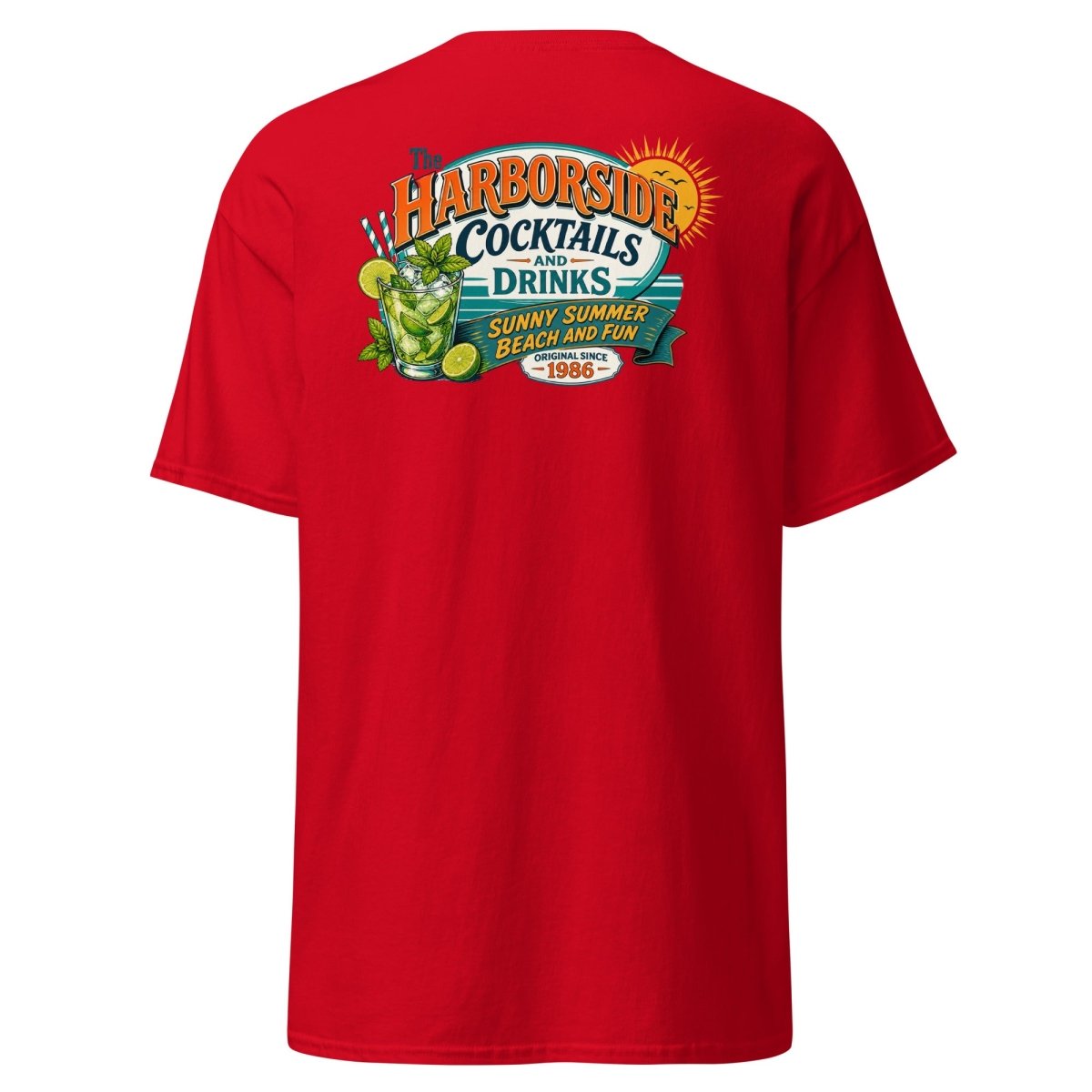 Harborside Cocktails Vintage Beach T-Shirt - Red - TeeRipple
