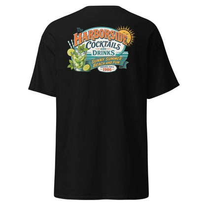 Harborside Cocktails Vintage Beach T-Shirt - Black - TeeRipple