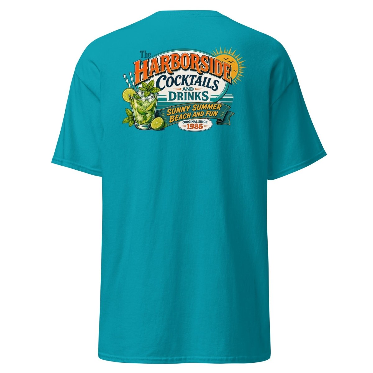 Harborside Cocktails Vintage Beach T-Shirt - Tropical Blue - TeeRipple