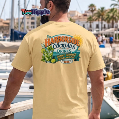 Harborside Cocktails Vintage Beach T-Shirt - Maroon - TeeRipple