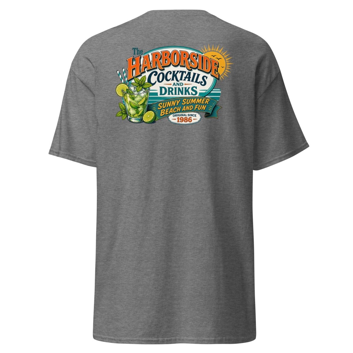 Harborside Cocktails Vintage Beach T-Shirt - Graphite Heather - TeeRipple