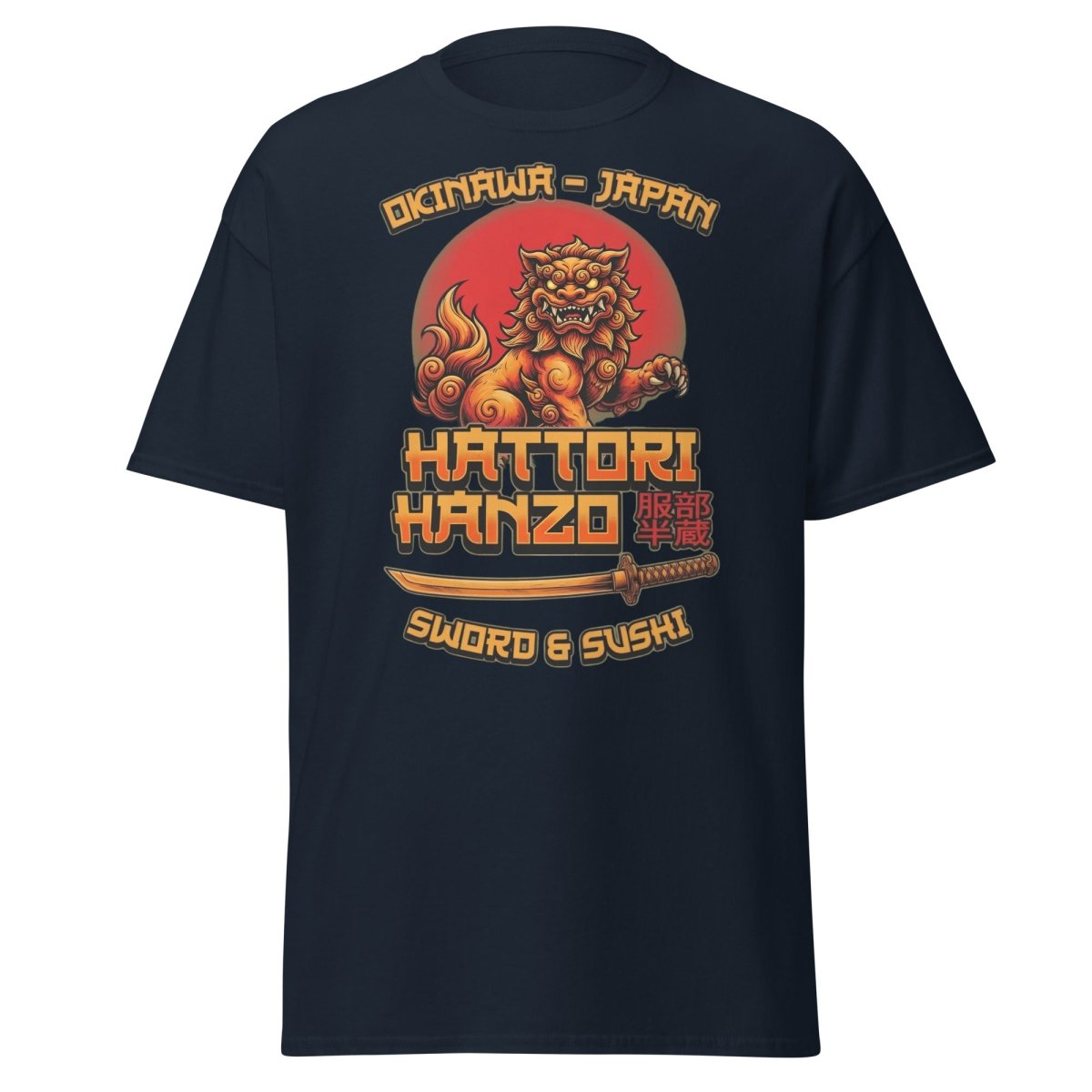 Hattori Hanzo Sword & Sushi Okinawa T-Shirt - Navy - TeeRipple
