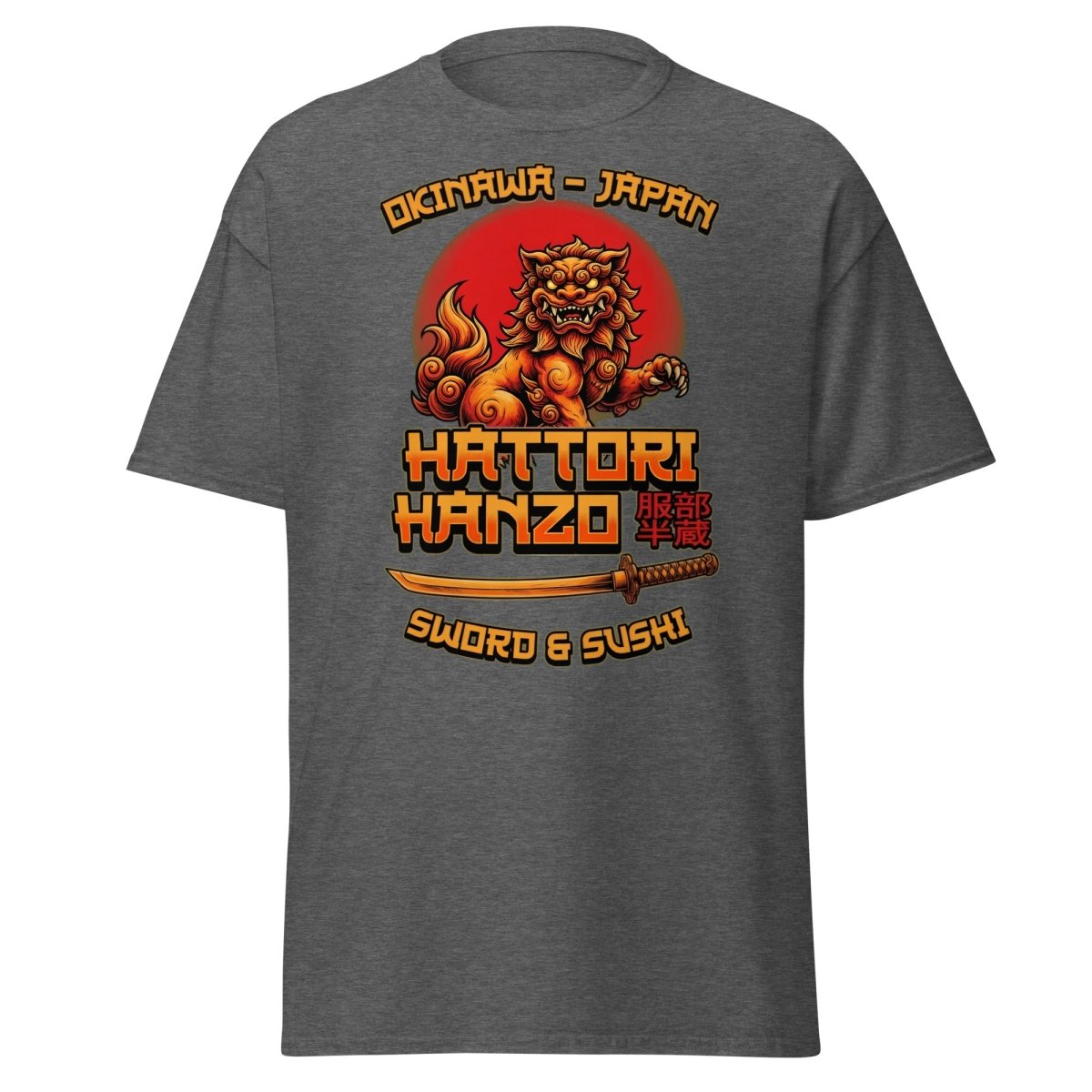 Hattori Hanzo Sword & Sushi Okinawa T-Shirt - Dark Heather - TeeRipple