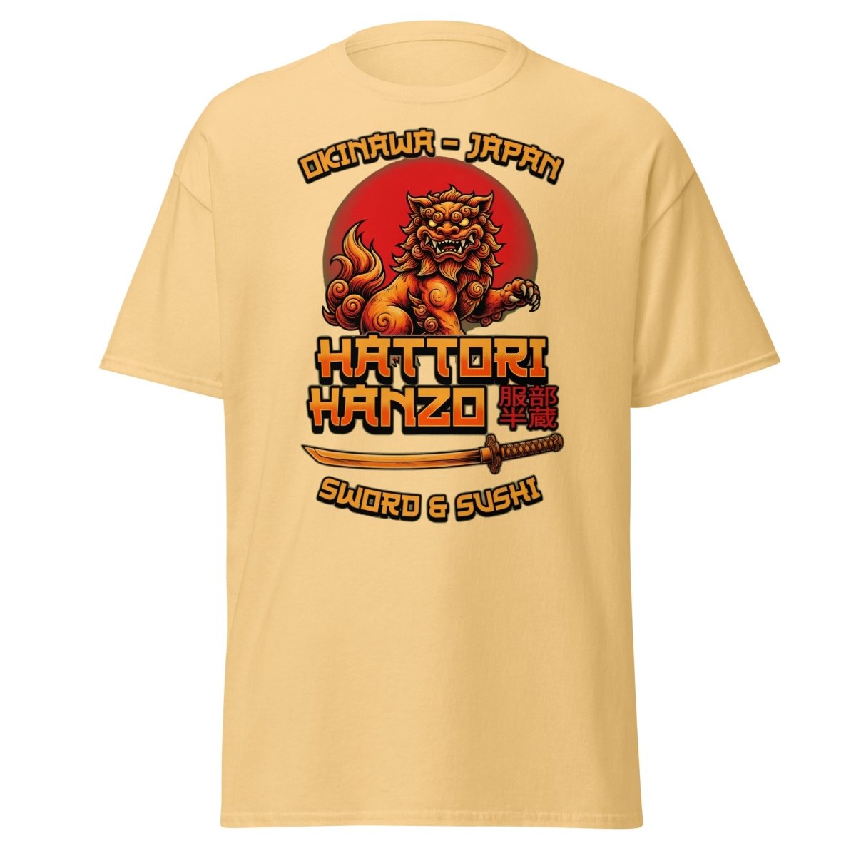 Hattori Hanzo Sword & Sushi Okinawa T-Shirt - Yellow Haze - TeeRipple