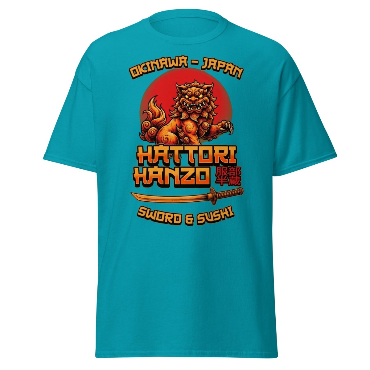 Hattori Hanzo Sword & Sushi Okinawa T-Shirt - Tropical Blue - TeeRipple