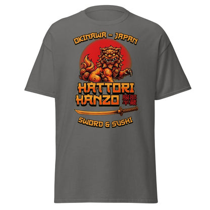 Hattori Hanzo Sword & Sushi Okinawa T-Shirt - Charcoal - TeeRipple
