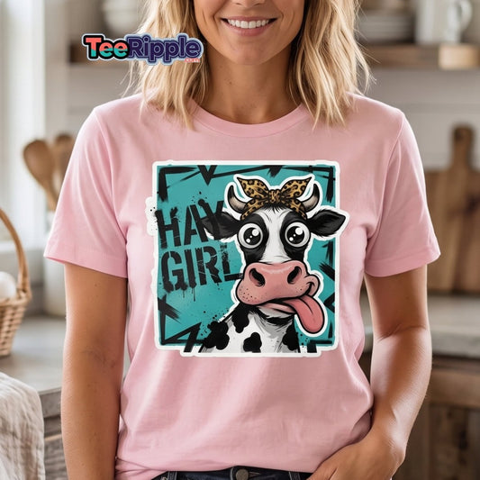 Hay Girl Cow T-Shirt – Funny Farm Pun Tee - Maroon - TeeRipple
