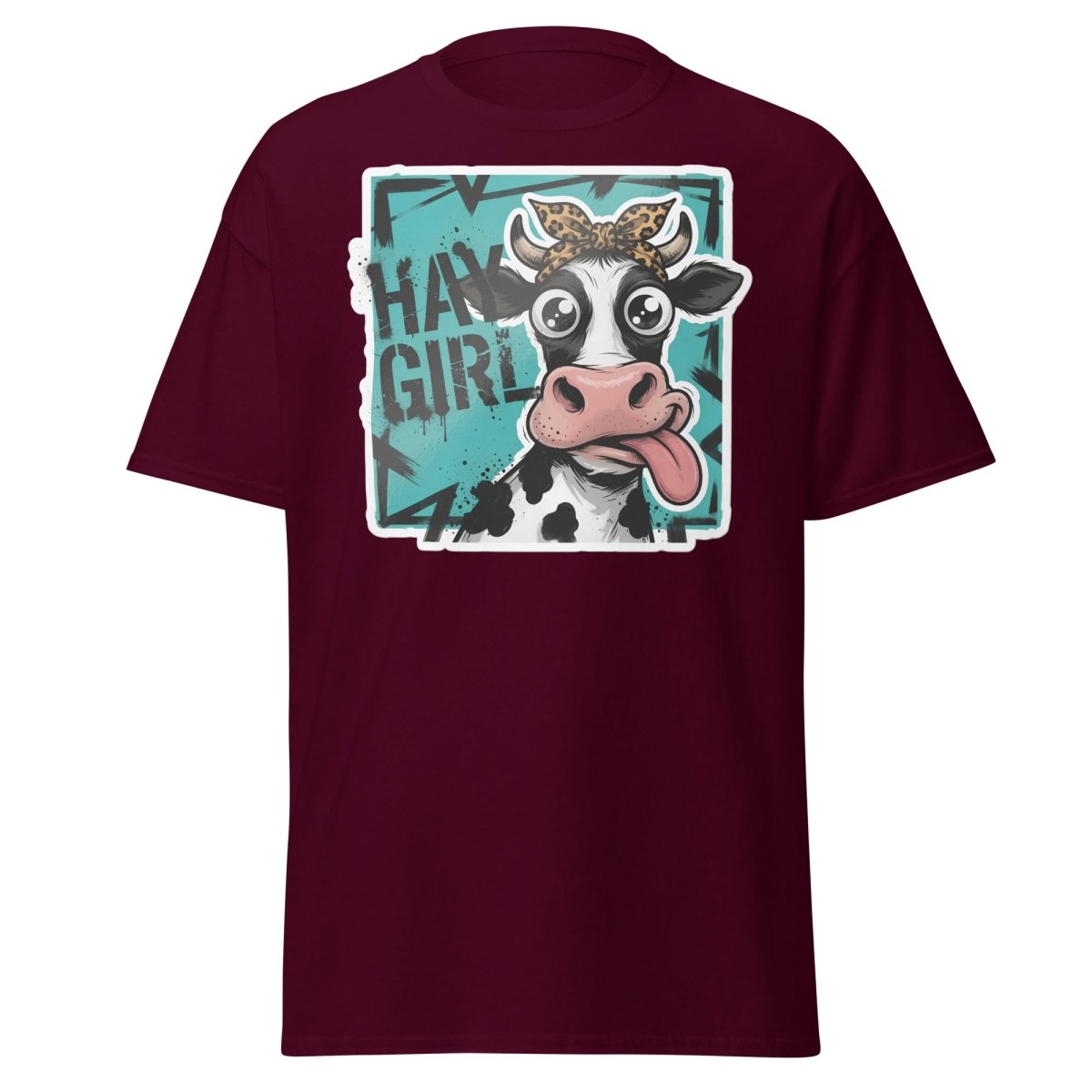 Hay Girl Cow T-Shirt – Funny Farm Pun Tee - Maroon - TeeRipple