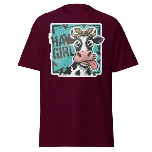 Hay Girl Cow T-Shirt – Funny Farm Pun Tee - Maroon - TeeRipple