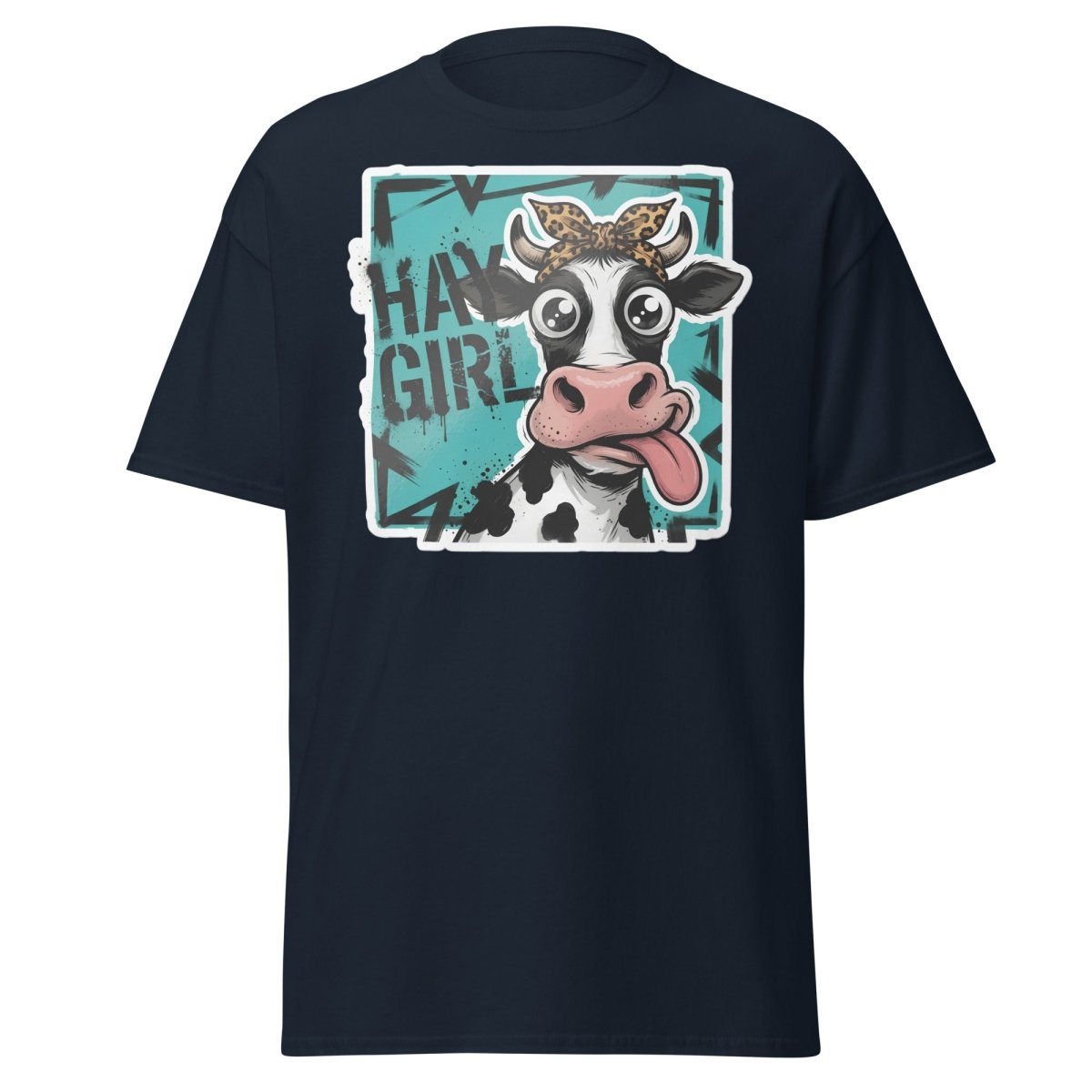 Hay Girl Cow T-Shirt – Funny Farm Pun Tee - Navy - TeeRipple