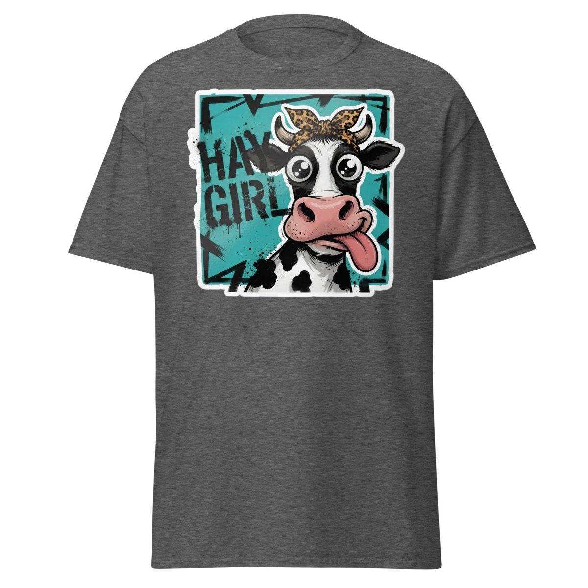 Hay Girl Cow T-Shirt – Funny Farm Pun Tee - Dark Heather - TeeRipple