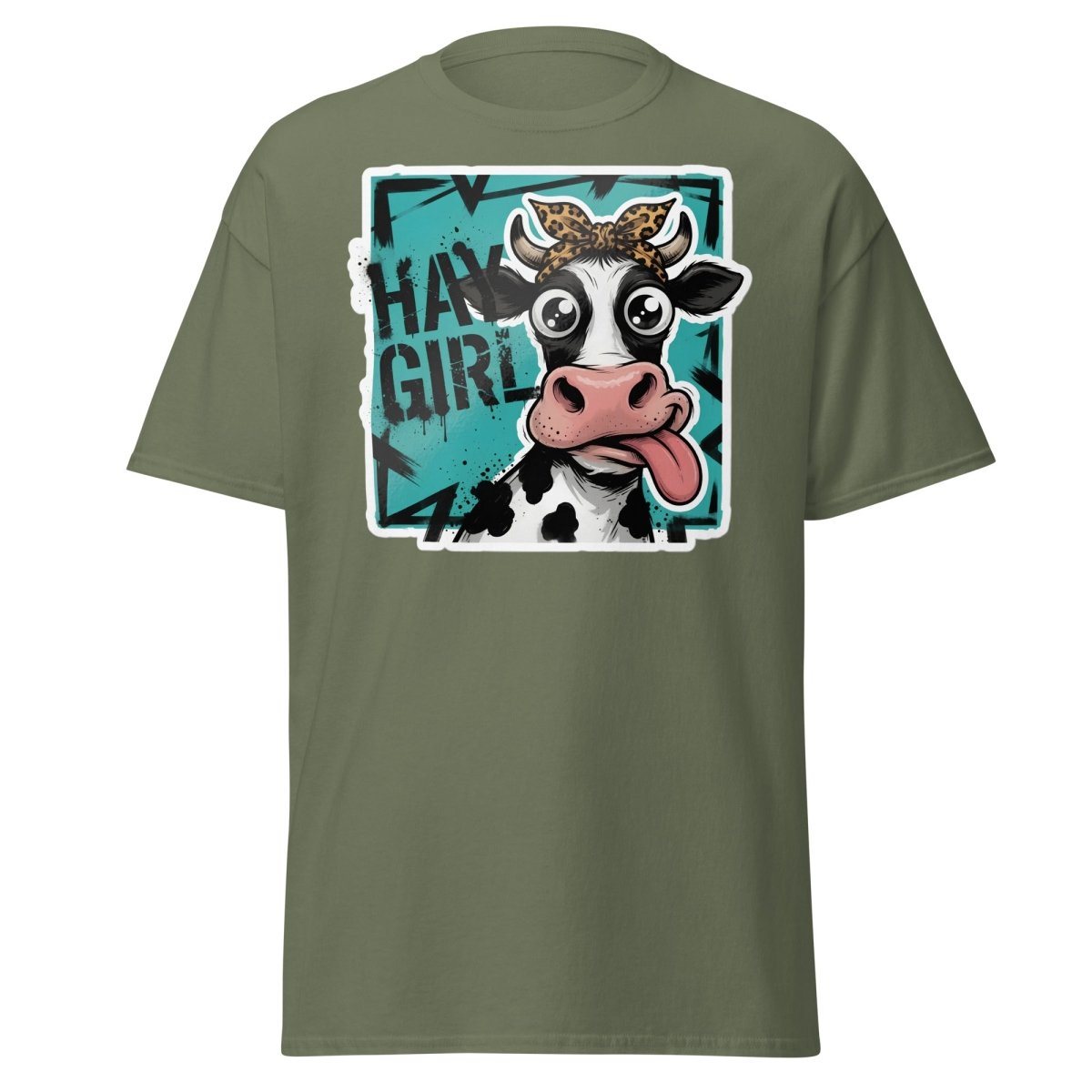Hay Girl Cow T-Shirt – Funny Farm Pun Tee - Military Green - TeeRipple